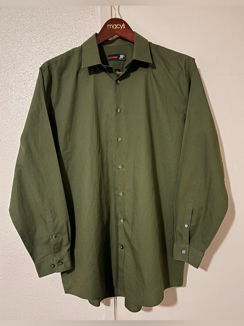 jf j.ferrar Slim XL Men's Olive Green Button-Down Long Sleeve Dress Shirt